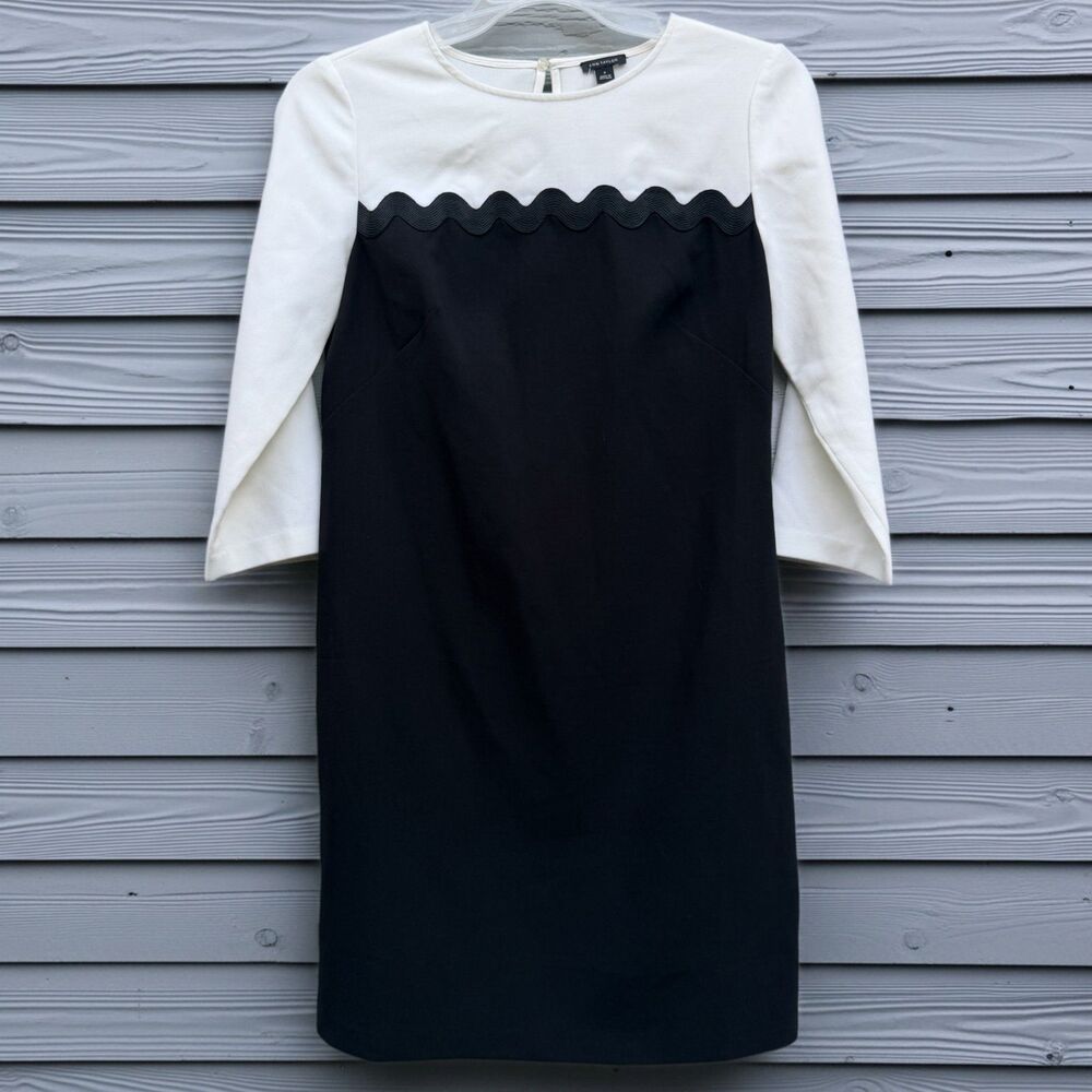 Ann Taylor Scallop Trim Color block Sheath Dress Women Black White Ponte Career